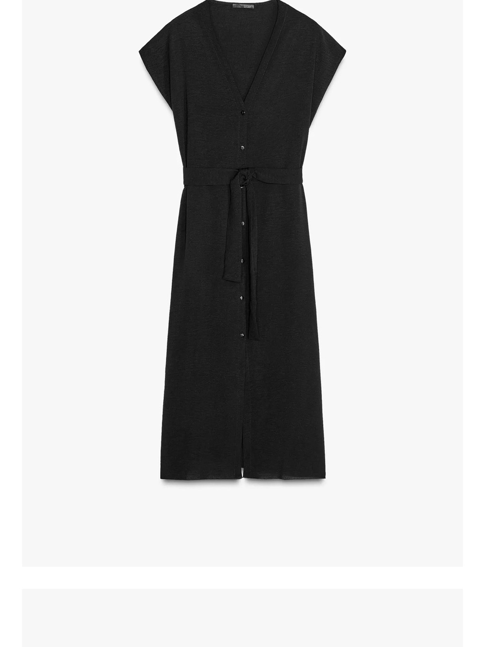 Zara Black Midi V-Neck Button-Front Dress with Tie Belt